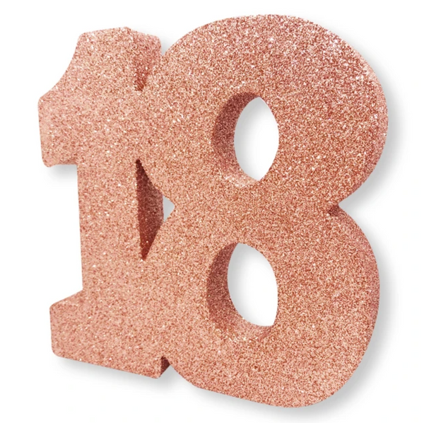 Number 18 Glitter Table Decoration Rose Gold (3 x 20 x 20cm)