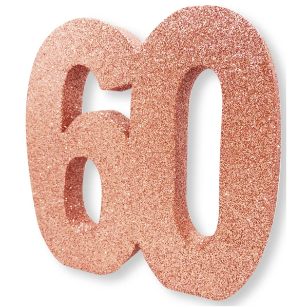Number 60 Glitter Table Decoration Rose Gold (3 x 20 x 20cm)