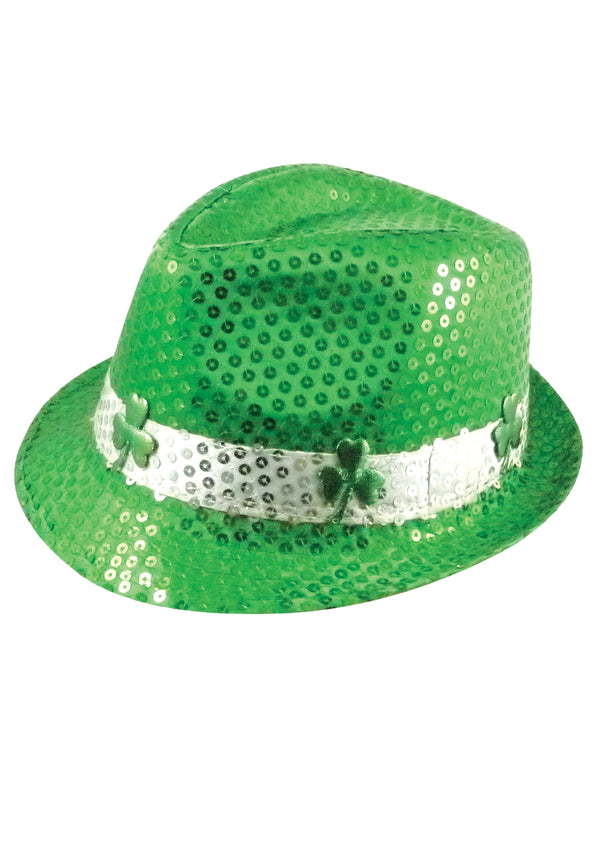 Hat Gangster Sequin Irish With Shamrock - Adult