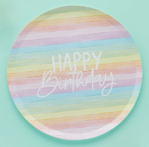 Eco Rainbow 'Happy Birthday' Paper Plates - (8 Pack)