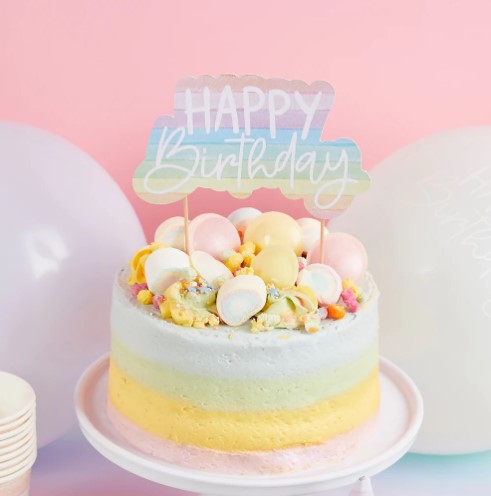 Eco Rainbow 'Happy Birthday' Paper Cake Topper