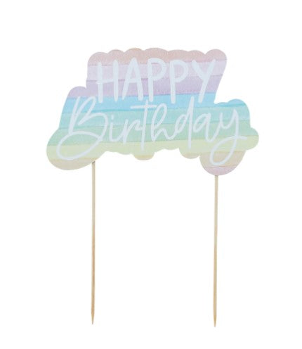 Eco Rainbow 'Happy Birthday' Paper Cake Topper