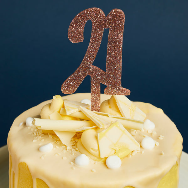 ROSE GOLD GLITTER ACRYLIC '21' CAKE TOPPER (62X200mm)