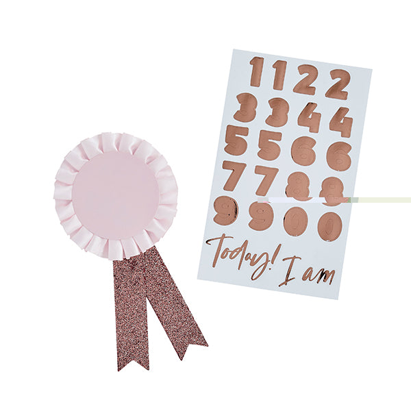 Rose gold Milestone Birthday Badge Personalised with Stickers