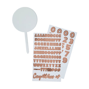 PERSONALISED ACRYLIC CAKE TOPPER WITH 2 ROSE GOLD STICKER SHEETS