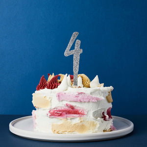 SILVER ACRYLIC 'NO.4' CAKE TOPPER