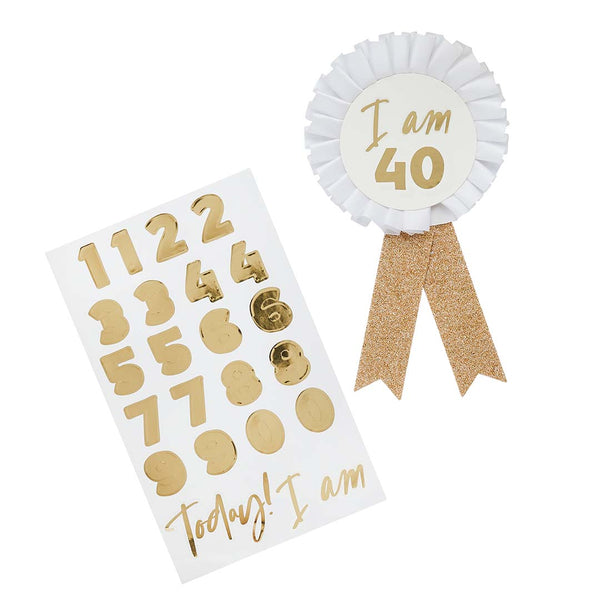 GOLD MILESTONE BIRTHDAY BADGE PERSONALISED WITH STICKERS