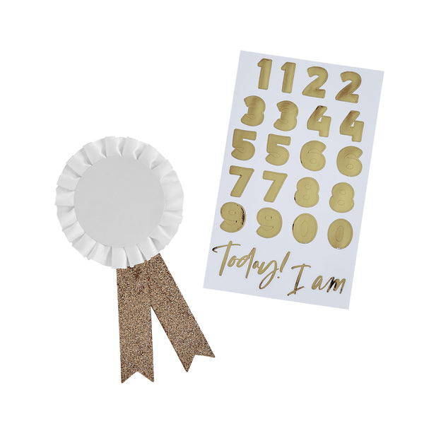 GOLD MILESTONE BIRTHDAY BADGE PERSONALISED WITH STICKERS
