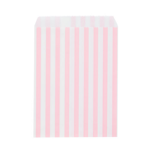 Pink Stripy Treat Bags 50 Pack. Size: 130mm x 180mm