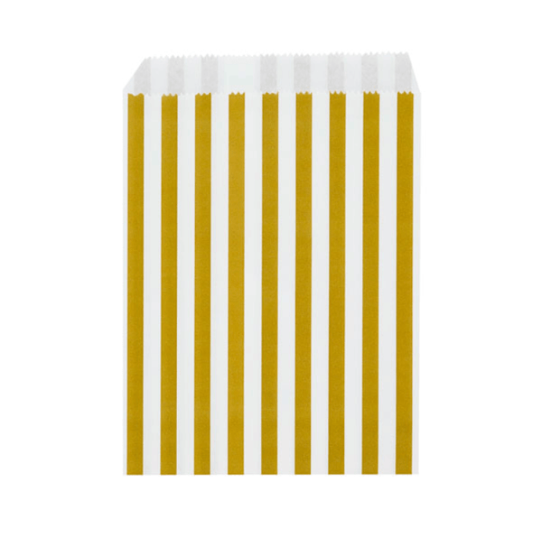 Gold Stripy Treat Bags 50 Pack. Size: 130mm x 180mm