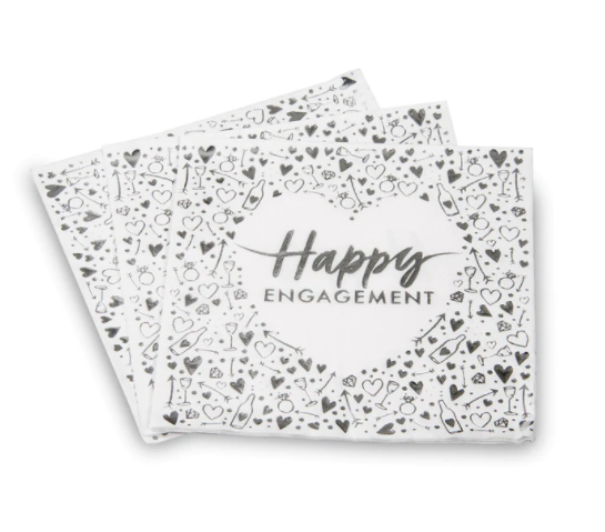 Happy Engagement Lunch Napkins - 3 ply - Foil Stamped (16 Pack)