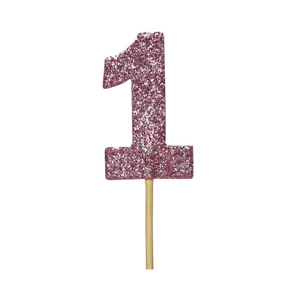 Glitter '1' Numeral Cupcake Toppers - Pink (12 pack)