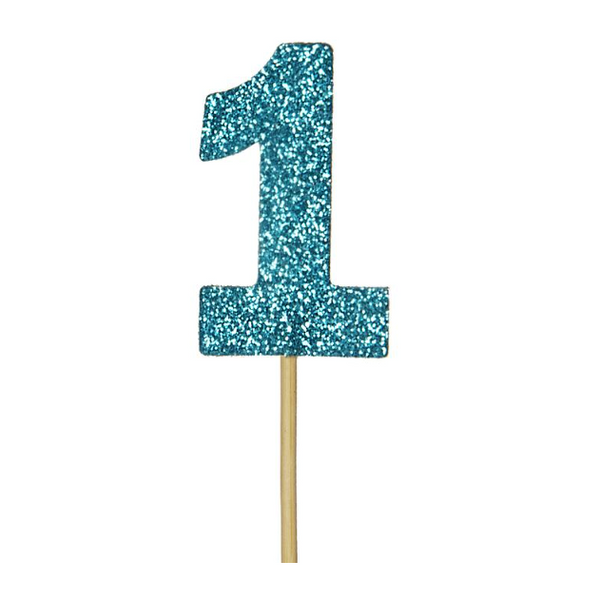 Glitter '1' Numeral Cupcake Toppers - Blue (12 pack)