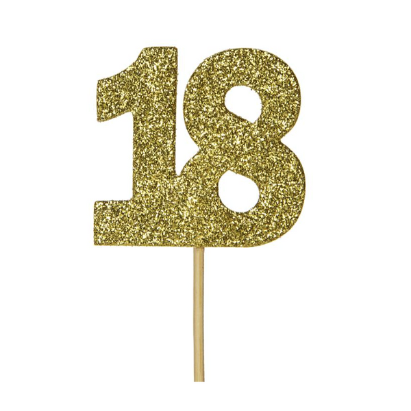 Glitter '18' Numeral Cupcake Toppers - Gold (12 pack)