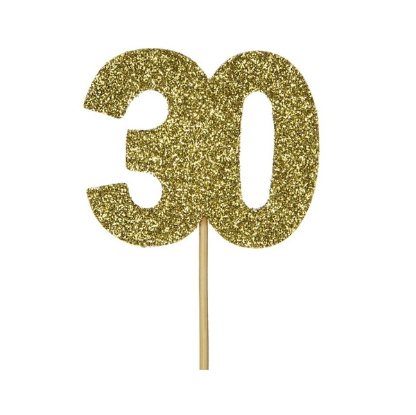 Glitter '30' Numeral Cupcake Toppers - Gold (12 pack)