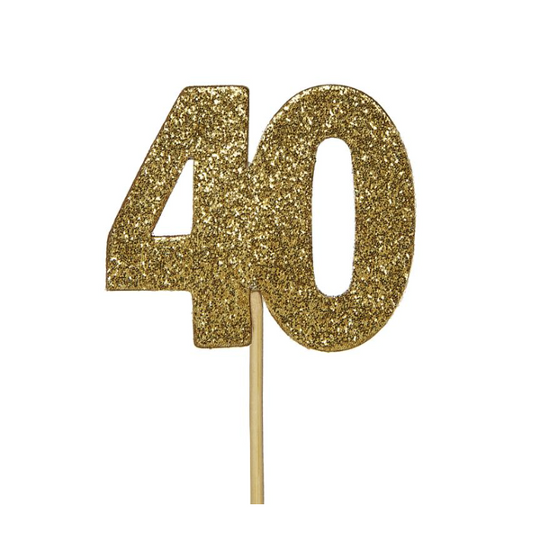 Glitter '40' Numeral Cupcake Toppers - Gold (12 pack)