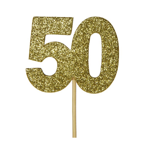 Glitter '50' Numeral Cupcake Toppers - Gold (12 pack)