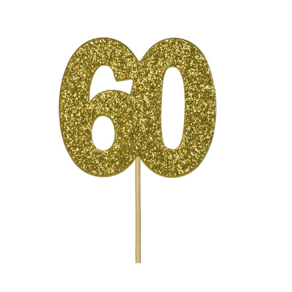 Glitter '60' Numeral Cupcake Toppers - Gold (12 pack)