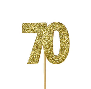 Glitter '70' Numeral Cupcake Toppers - Gold (12 Pack)