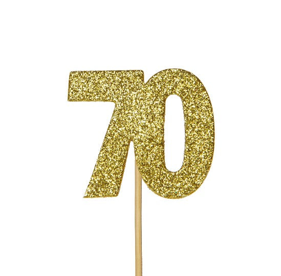 Glitter '70' Numeral Cupcake Toppers - Gold (12 Pack)
