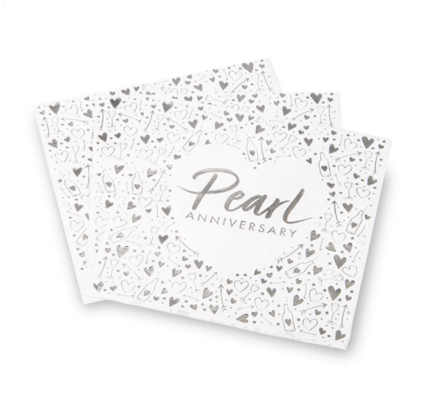 Pearl Anniversary Lunch Napkins 3 ply Foil Stamped - 33cm / 13" (16 Pack)