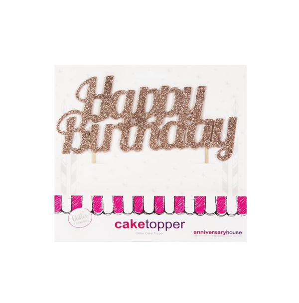 Glitter Happy Birthday Cake Topper Rose Gold