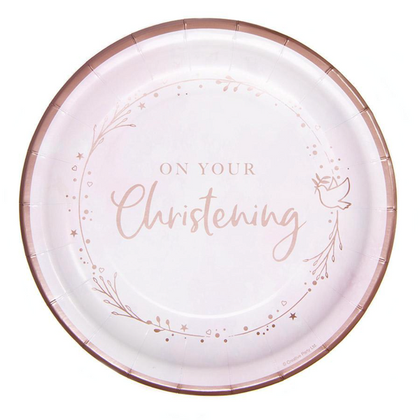 On Your Christening Paper Dinner Plates - Pink 9" (8 pack)