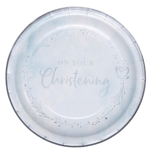 On Your Christening Paper Dinner Plates - Blue 9" (8 pack)