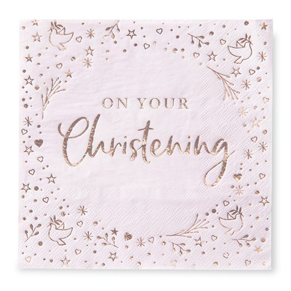 On Your Christening Lunch Napkins - Pink 3 ply (16 pack)