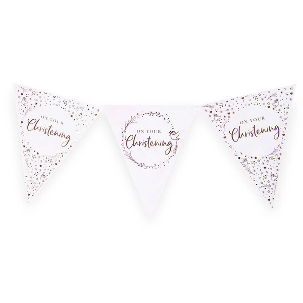 On Your Christening Paper Flag Bunting - Pink (12ft)