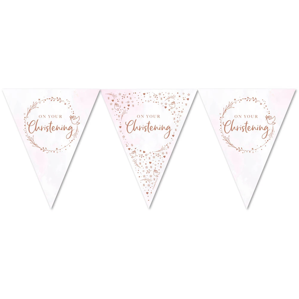 On Your Christening Paper Flag Bunting - Pink (12ft)