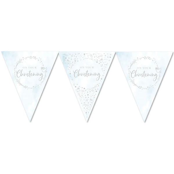 On Your Christening Paper Flag Bunting - Blue (12ft)