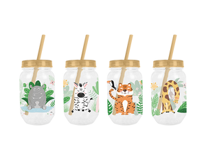 Kids Printed Mason Jar With Straw