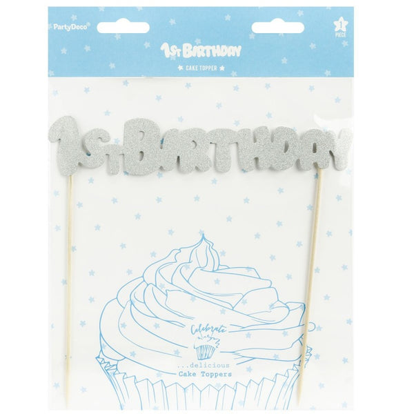 Cake topper 1st Birthday Silver