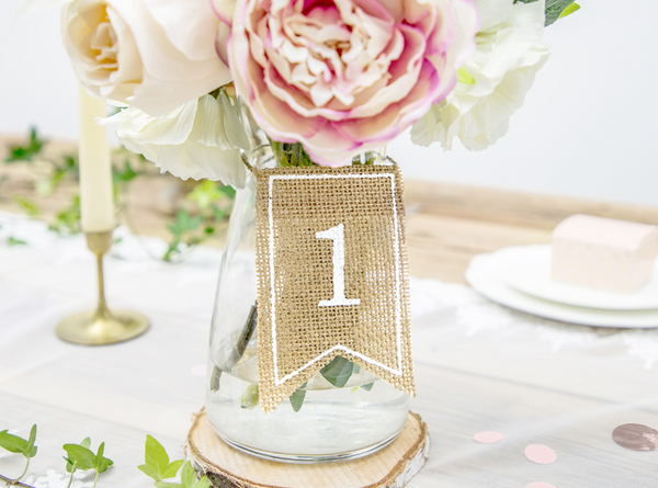 Jute table numbers white - 7x10.5cm (20 Pack)