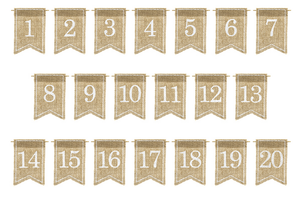 Jute table numbers white - 7x10.5cm (20 Pack)