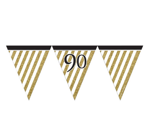 Black and Gold 90 Paper Flag Bunting - 3.7m (12ft)