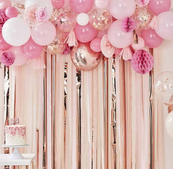 Blush And Peach Balloon And Fan Garland Party Backdrop
