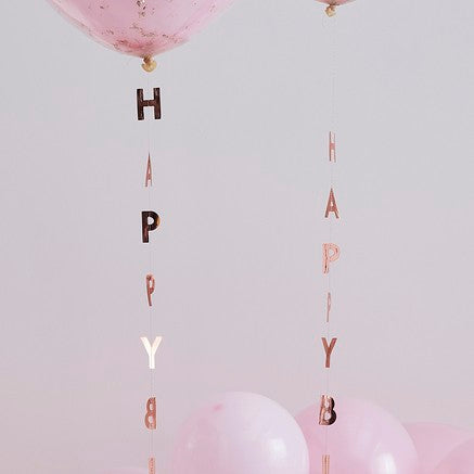 Rose Gold Happy Birthday Balloon Tails