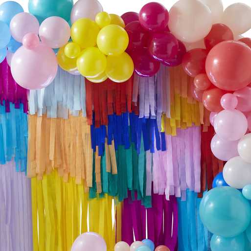 Balloon and Streamer Brights Rainbow Party Backdrop