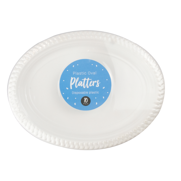 White Plastic Oval Platters (10 Pack)