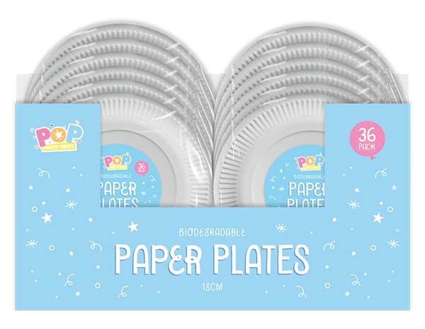 White paper plates 18cm - (36 Pack)