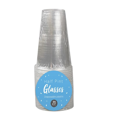 Disposable Plastic Half Pint Glasses (20 Pack)