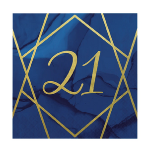 Navy and Gold Lunch Napkins 3 ply Age 21 Foil Stamped 33cm (20 pack)