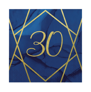Navy and Gold Lunch Napkins 3 ply Age 30 Foil Stamped 33cm (20 pack)