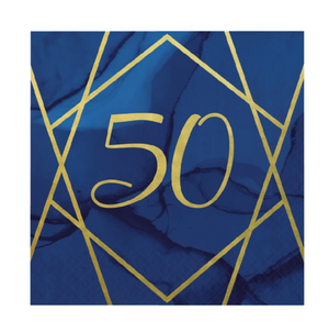 Navy and Gold Lunch Napkins 3 ply Age 50 Foil Stamped 33cm (20 pack)