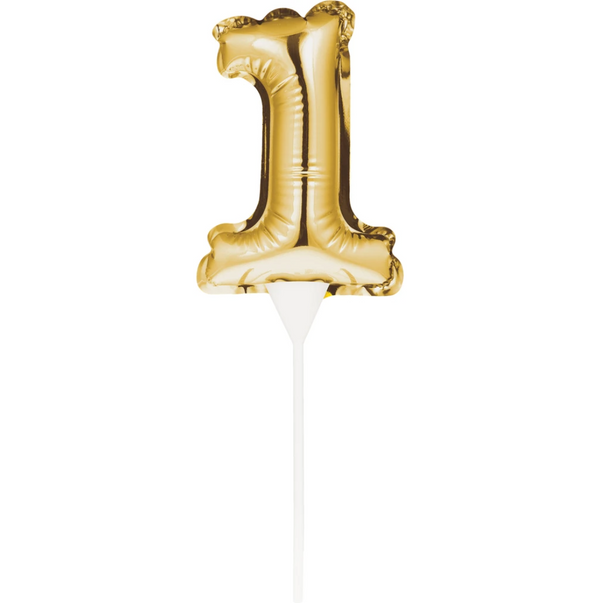 Self-Inflating Mini Balloon Cake Topper 1 Gold (Topper 13cm, Pick 10cm)