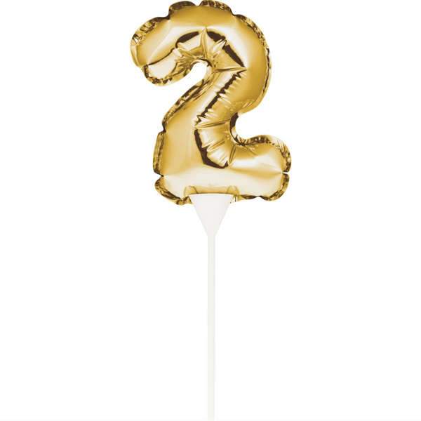 Self-Inflating Mini Balloon Cake Topper 2 Gold (Topper 13cm, Pick 10cm)