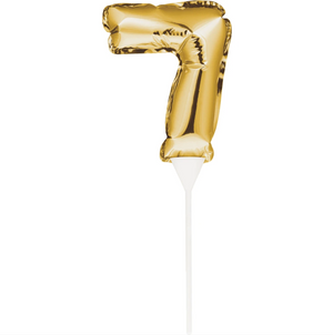 Self-Inflating Mini Balloon Cake Topper 7 Gold (Topper 13cm, Pick 10cm)
