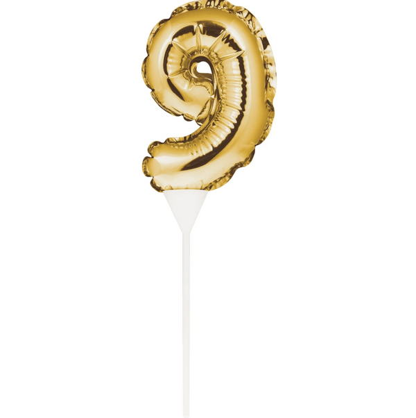 Self-Inflating Mini Balloon Cake Topper 9 Gold (Topper 13cm, Pick 10cm)